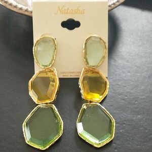 Natasha Couture Multi-Green and Gold Earrings